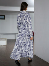 1pc Random Floral Print Button-Up Long Sleeve Pleated A-Line Dress For Women